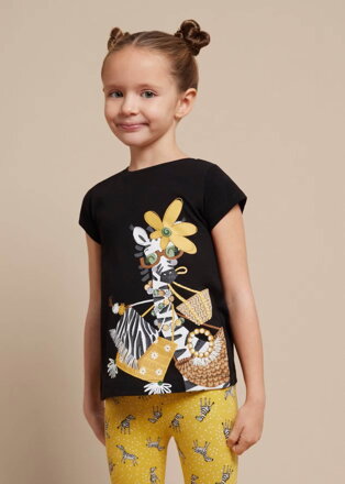 Mayoral mini girl tričko černé "Zebra s květinou" b. 052