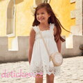 Mayoral mini girl šaty plátěné šaty s ažurovou krajkou natur