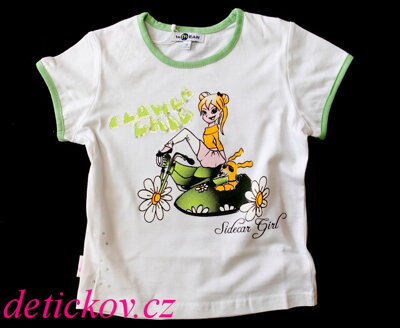 bílo - zelené tričko s holčičkou a pejskem v Sidecar