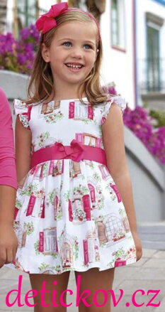 Mayoral mini girl luxusní šaty ,,Okénka,, růžové