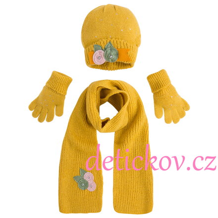 MAYORAL mini girl zimní set s rukavičkami ,, Květy,, žlutý jantarový