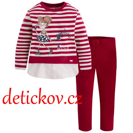 Mayoral mini girl pruhovaný komplet s legínkami ,, Beauty,, červený
