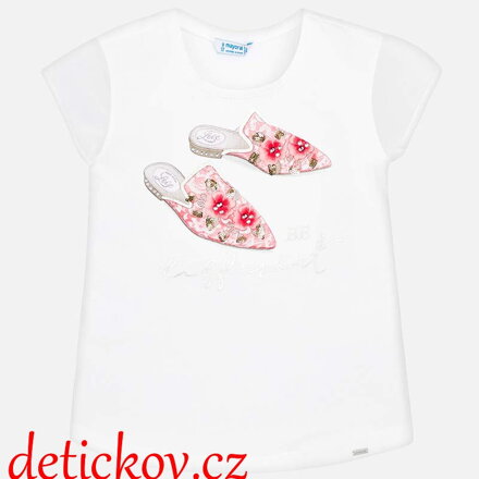 Mayoral girl tričko s flitry ,, Střevíčky,, korálové  043