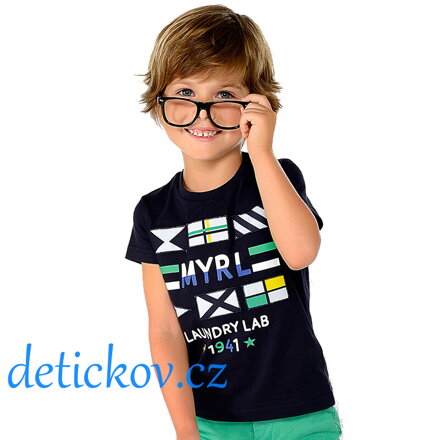Mayoral mini boy tričko ,, Vlaječky,, ultramarínové