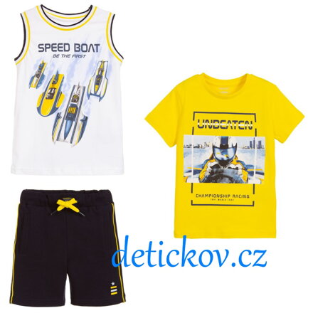 Mayoral mini boy 3 dílný letní komplet,, Speed boat,, žlutý banánový