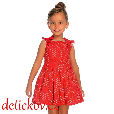 Mayoral mini girl plátěné šatičky s puntíky červené