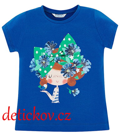 Mayoral mini girl tričko  ,,Chrpy,, modré b. 059
