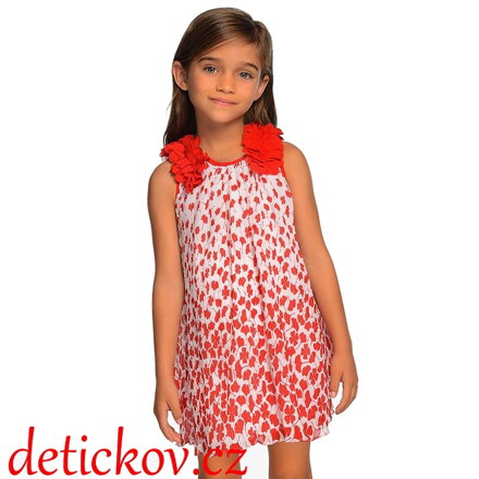 Mayoral mini girl plizované šatičky bílé s červenými květy