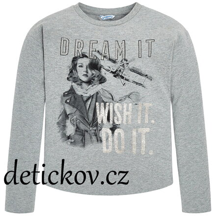 Mayoral girl bavlněné triko s dlouhým rukávem ,,Dream it,, šedé