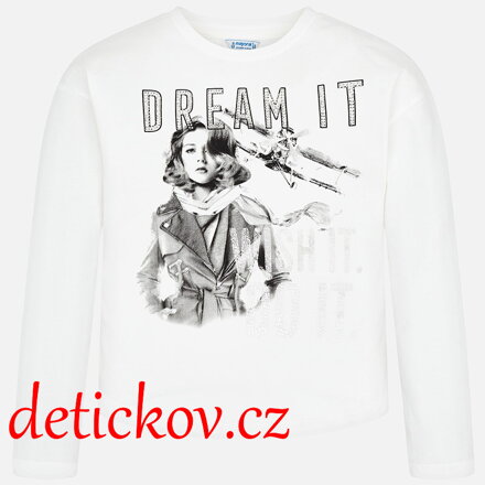 Mayoral girl bavlněné triko s dlouhým rukávem ,,Dream it,, bílé b. 66