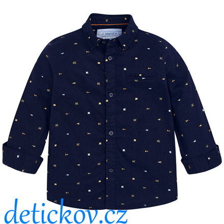 Mayoral mini boy košile s dlouhým rukávem slim fit tmavě modrá potištěná