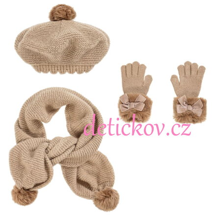 MAYORAL dívčí zimní set se šálou, baretem a rukavičkami BÉŽOVÝ