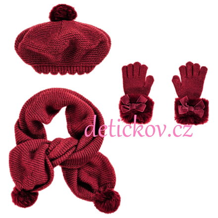 MAYORAL dívčí zimní set se šálou, baretem a rukavičkami MALINOVÝ