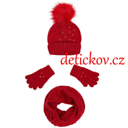 MAYORAL dívčí zimní set s kolovou šálou a rukavičkami červený