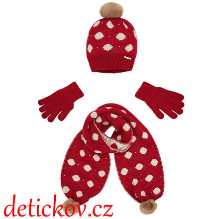 MAYORAL dívčí zimní set čepice se šálou a rukavičkami puntík ČERVENÝ