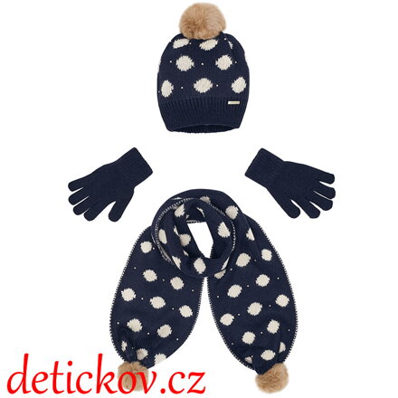 MAYORAL dívčí zimní set čepice se šálou a rukavičkami puntík MODRÝ