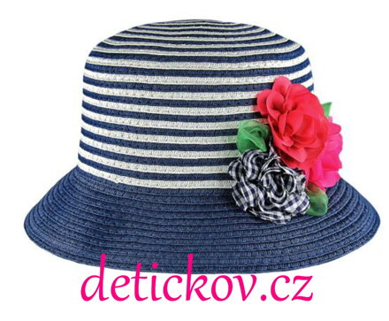 Mayoral modrý klobouk z proužků s květinami