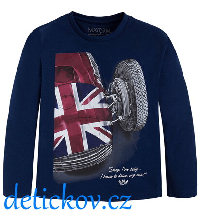 Mayoral mini boy triko ,,UK Cars ,, modré