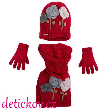 MAYORAL dívčí zimní set s rukavičkami  červený 