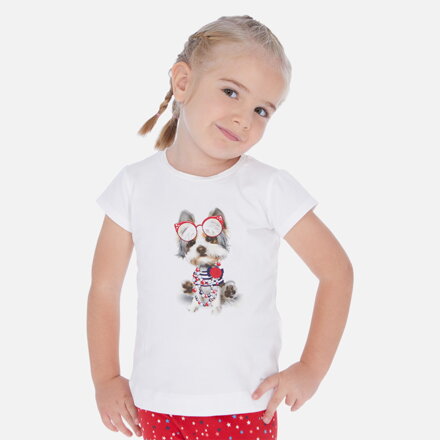 Mayoral mini girl tričko "Pejsek s brýlemi" bílé
