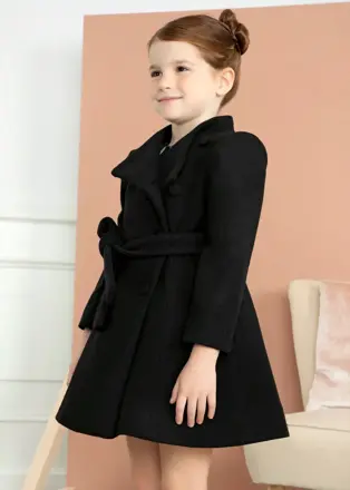 Abel&Lula luxusní dívčí kabát černý s páskem b. 080