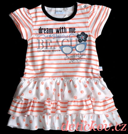pohodlné bavlněné baby šaty BS ,, Beach girl,, lososové proužky