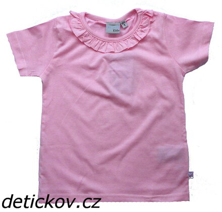 jednobarevné tričko s volánkem u výstřihu růžové