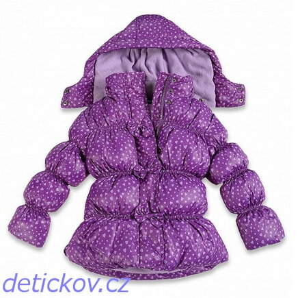 Dívčí zimní bunda BS s fleecem fialová se srdíčky