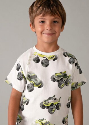Mayoral mini boy tričko bílé s potiskem "Auta" b. 067