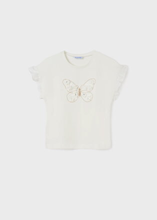 Mayoral girl triko s krátkým rukávem "Motýl" natural b. 037