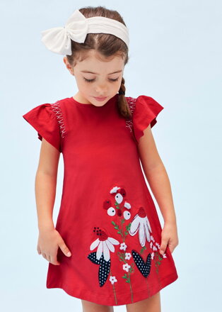 Mayoral mini girl bavlněné červené šaty "Kopretiny" b. 042