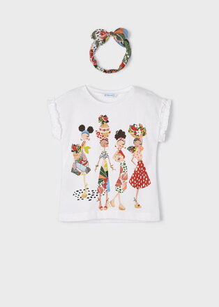 Mayoral mini girl bílé tričko s čelenkou "4 dívky" b. 036