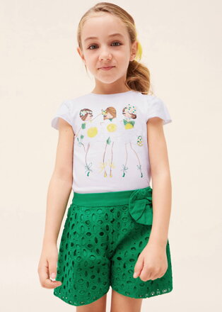 Mayoral mini girl bílé tričko s flitry "3 dívky" b. 032