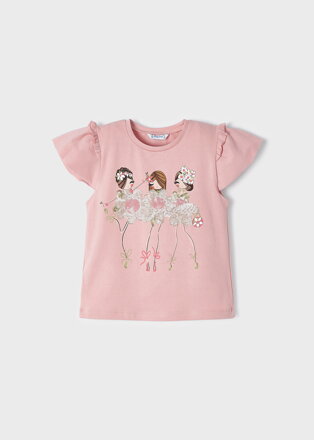 Mayoral mini girl růžové tričko s flitry "3 dívky" b. 035