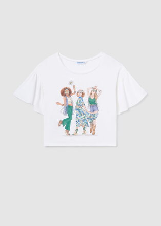 Mayoral girl bílé triko s nařasenými rukávy "3 dívky" b. 029