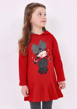 Mayoral mini girl červené šaty s kapucí b. 020