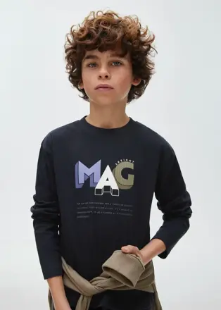 Mayoral boy černé tričko s dlouhým rukávem "MAG" b. 090