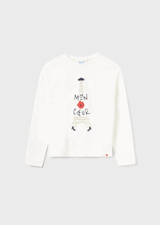 Mayoral girl bílé tričko dlouhý rukáv "Moncoeur" b. 063