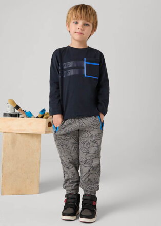 Mayoral mini boy kalhoty šedé s potiskem b. 046