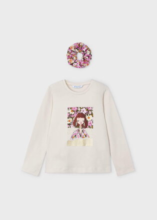 Mayoral mini girl béžové tričko s gumičkou do vlasů b. 085
