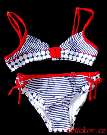dětské plavky dívčí bikiny mayoral modro bílé s červenou