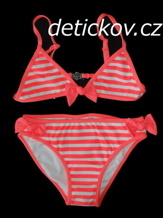 dívčí plavky  - bikiny Mayoral neonově lososové proužky