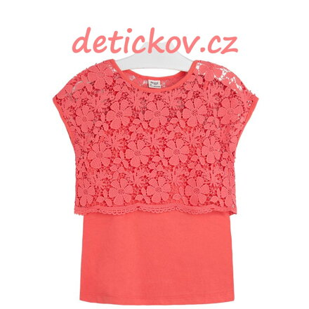 Mayoral mini girl set 2 ks -  tílko+ krajkové tričko korálový