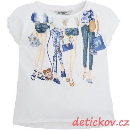 Mayoral mini girl tričko ,,Four girls,, modrý  potisk
