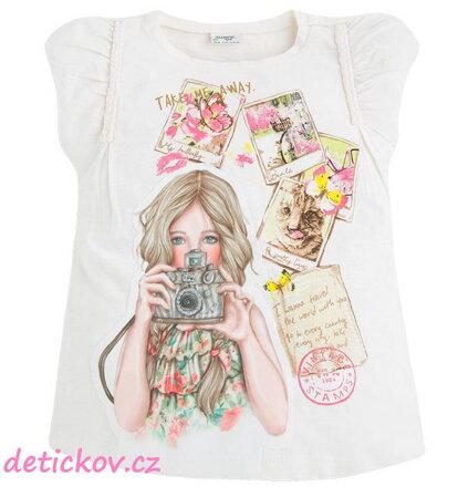 Mayoral mini girl tričko "Foťák" růžový potisk b. 957