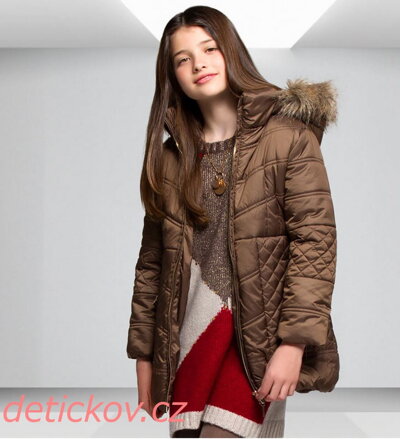 Mayoral girl dívčí zimní kabát s kožešinou HNĚDÝ