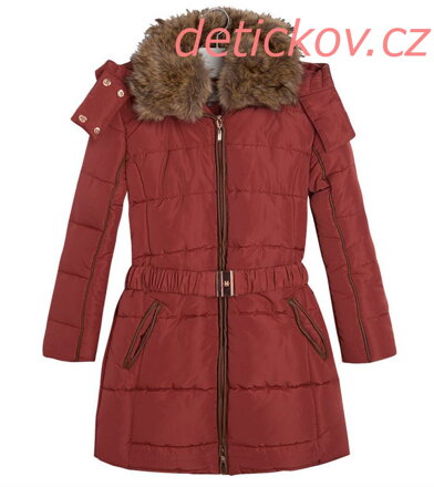 Mayoral girl  dívčí zimní kabát s kožešinou CIHLOVÝ