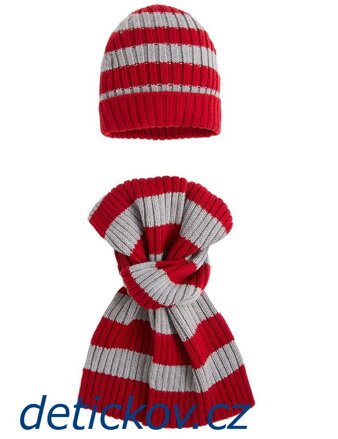 Mayoral mini boy zimní set čepice + šála šedo - červený pruh