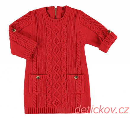 Mayoral  mini girl pletené šaty červené s roll up rukávem