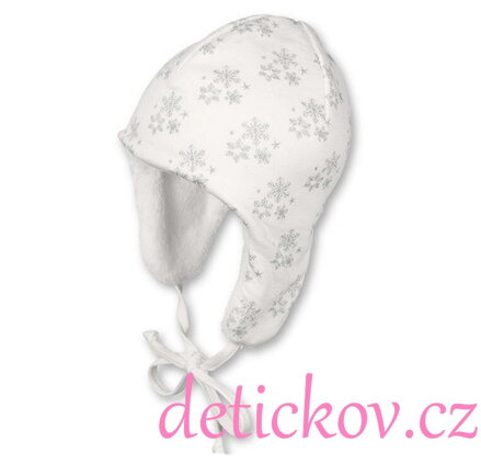 STERNTALER zimní čepice  bílá se stříbrnými vločkami